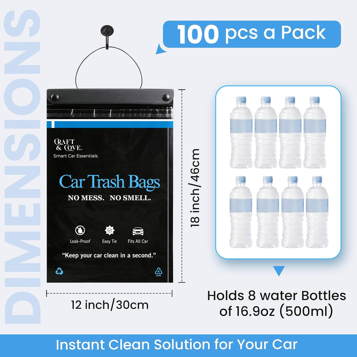 Hanging Car Trash Bags Disposable, 2 Gallon Car Garbage Bags. Black