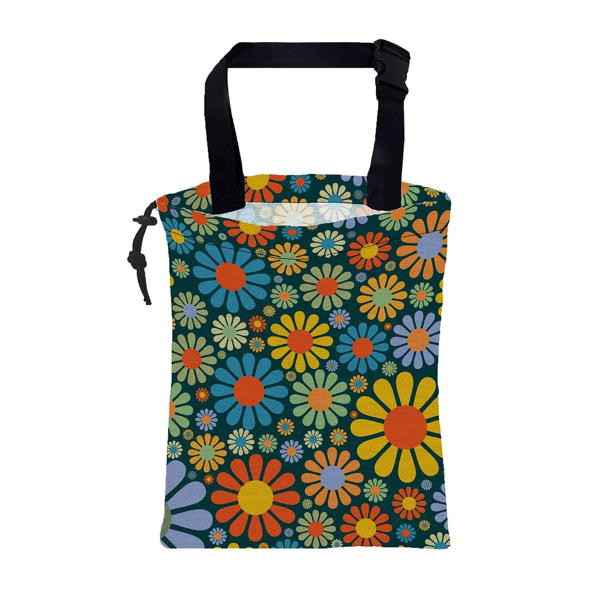 Car Garbage Bag Vintage Groovy 70s Floral Drawstring Car Trash Bag Hanging for Back Seat with Adjustable Buckle Canvas Vehicle Trash Can Easy-to-Install