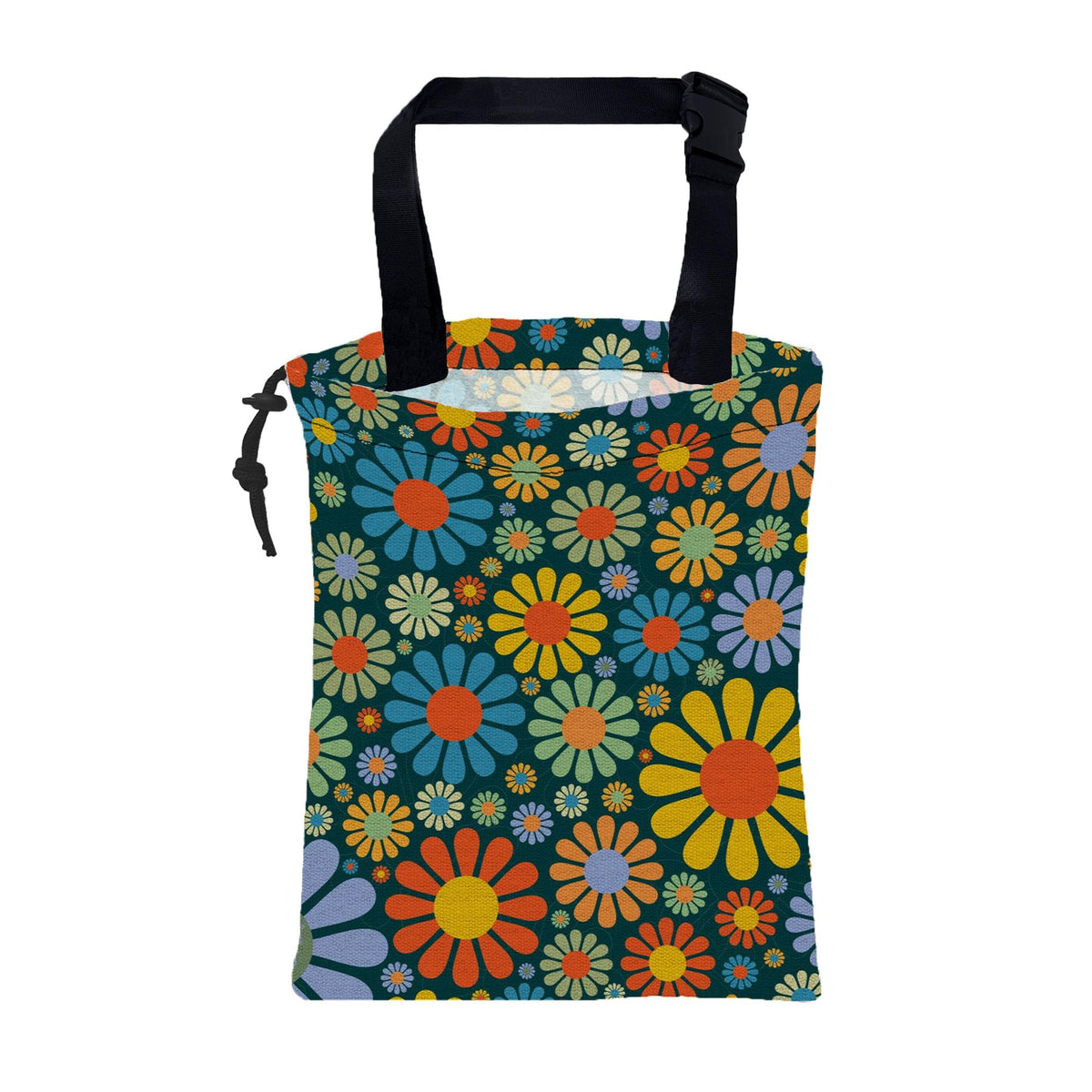 Car Garbage Bag Vintage Groovy 70s Floral Drawstring Car Trash Bag Hanging for Back Seat with Adjustable Buckle Canvas Vehicle Trash Can Easy-to-Install