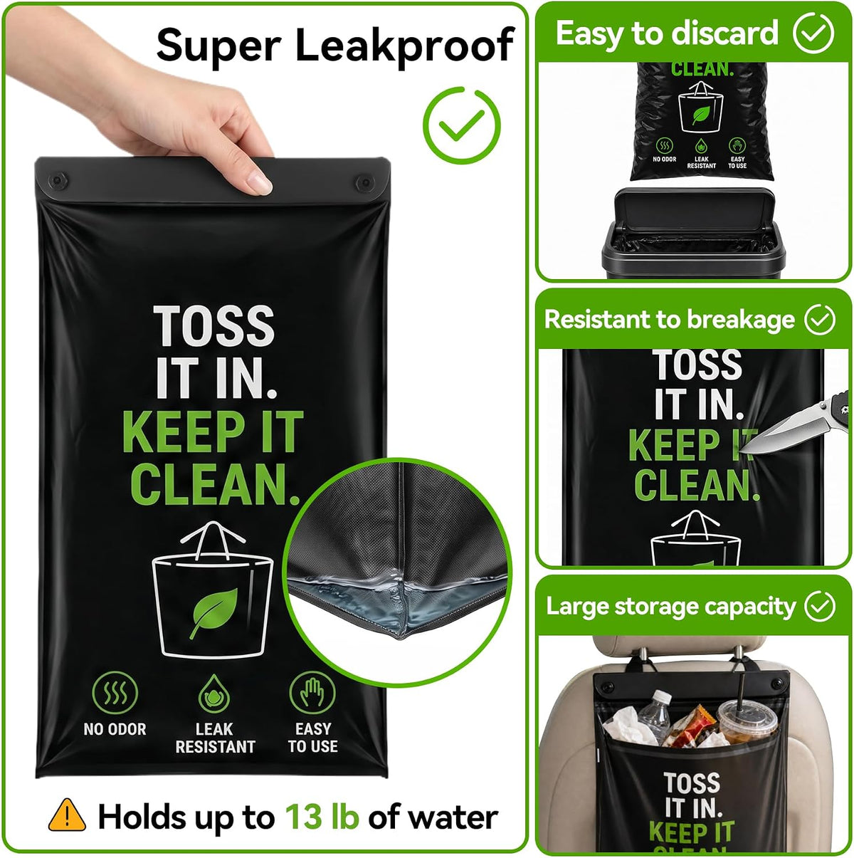 Disposable Car Trash Bag Hanging,Car Garbage Bag Leakproof, Odor Seal 50PCS
