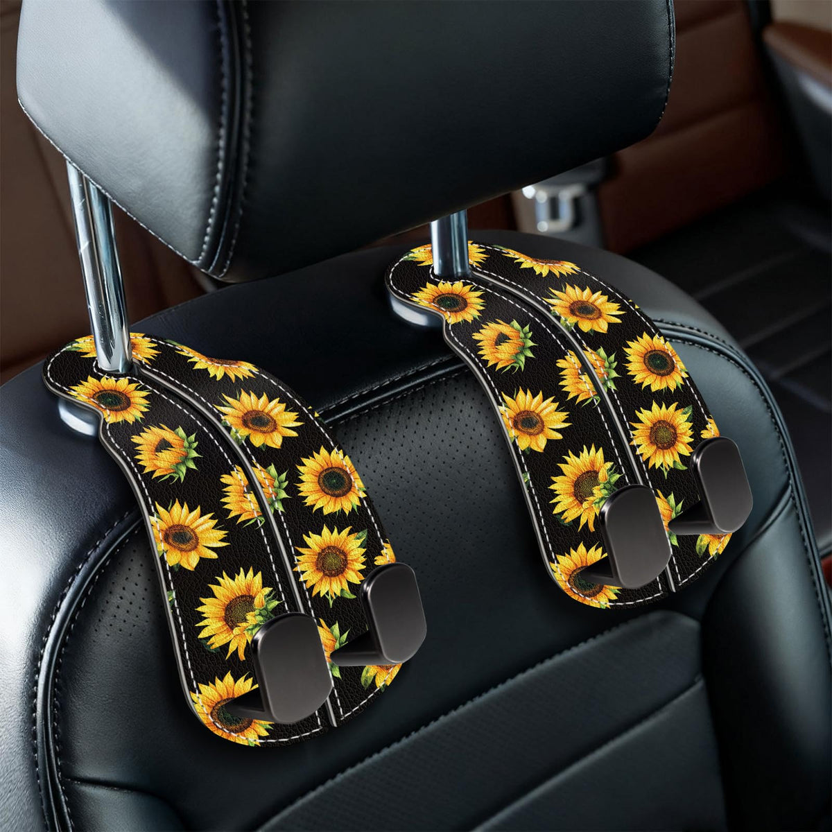 Blusabaca 2PCS Car Seat Headrest Hooks, Purses Bags Holder, Sun and Moon