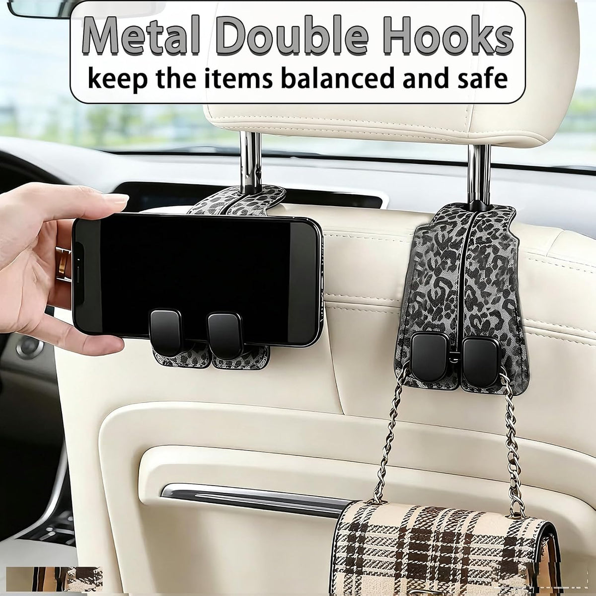 Car Hooks for Headrest: 2Pcs Bag Hooks For Car - Leopard Car Hooks