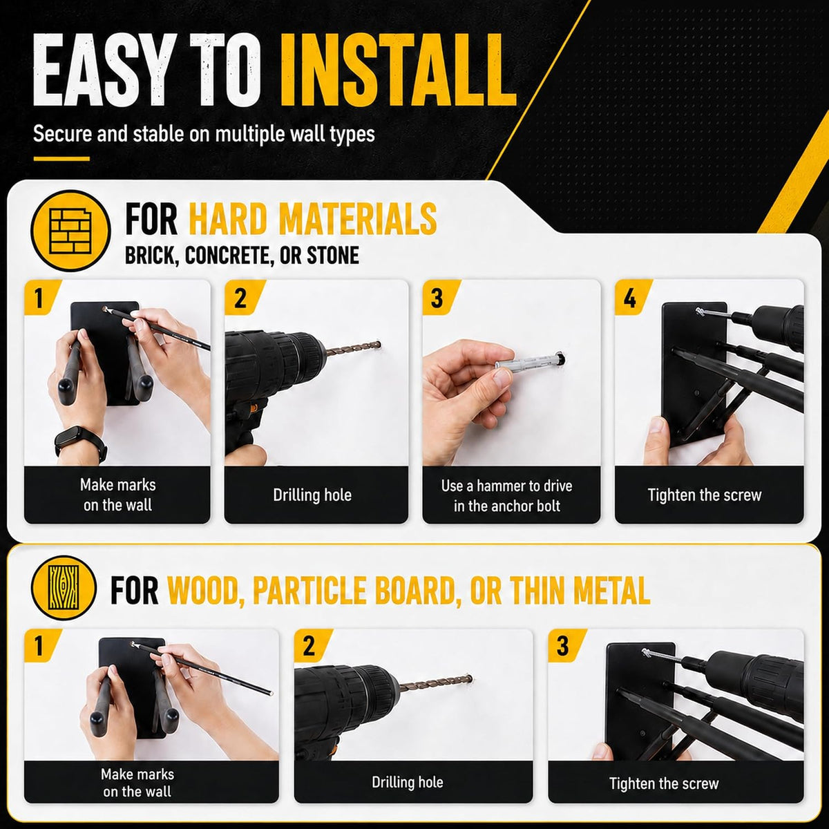 14" Large Heavy Duty Garage Hooks, Steel Garage Storage Hooks with Support Rods, Utility Wall Mount Hangers for Power Tools, Car Tires, Ladders, Chairs, Garden Tools and More (2-Pack 14" Heavy Hooks)