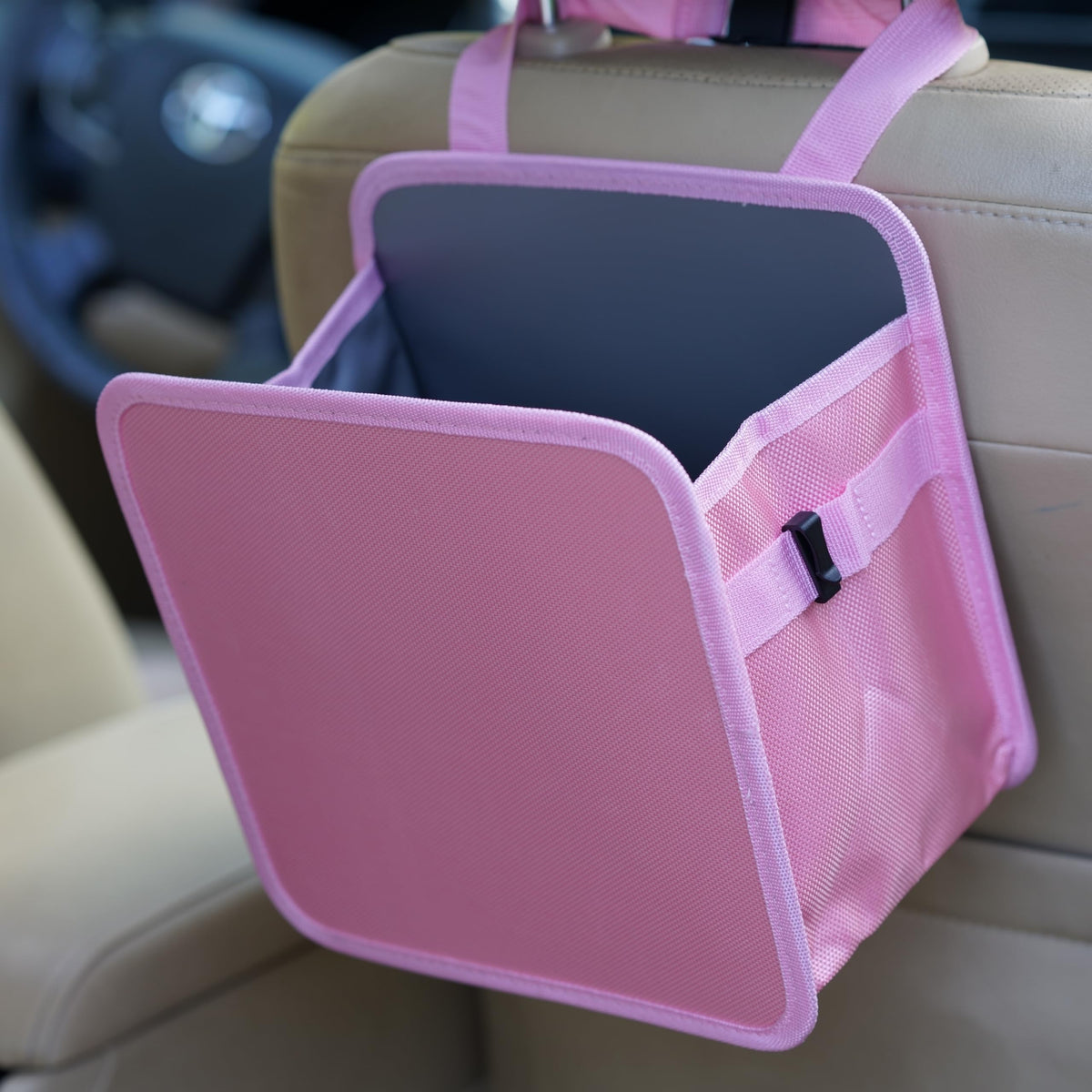 Ginsco 3 Gallons Open-Top Car Trash Can, Large Capacity Hanging Leakproof Car Trash Bag with Water-proof PEVA Liner, Stand Trash Bag for Cars Foldable Storage Bag for Cars SUV Truck RV Black