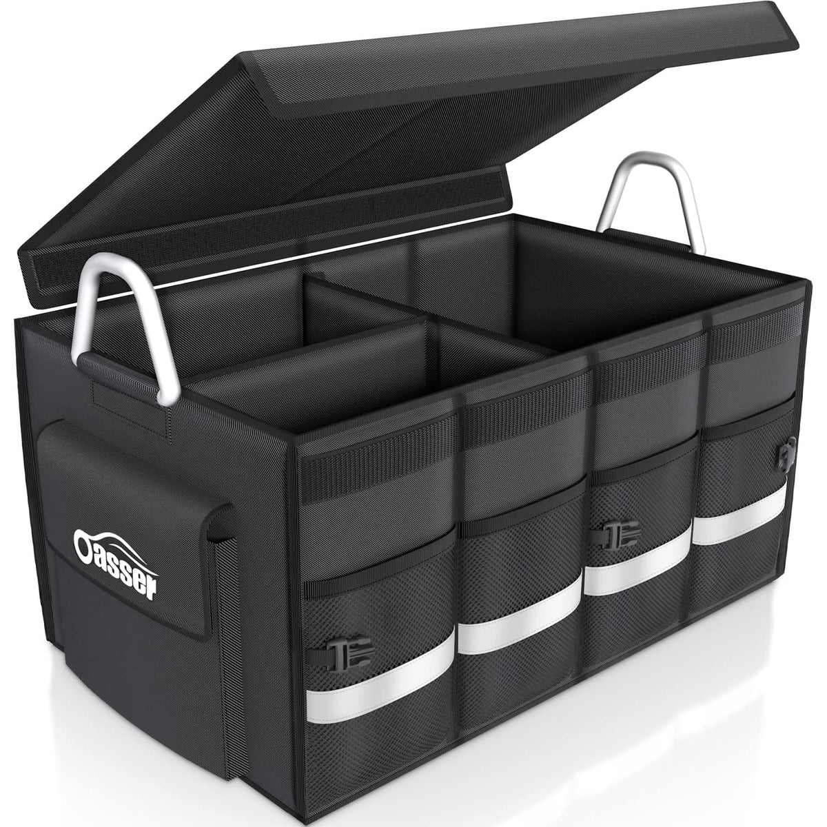Oasser Car Trunk Organizer with Foldable Soft Lid, 55L 3 Compartments Black