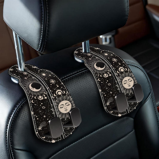 Blusabaca 2PCS Car Seat Headrest Hooks, Purses Bags Holder, Sun and Moon