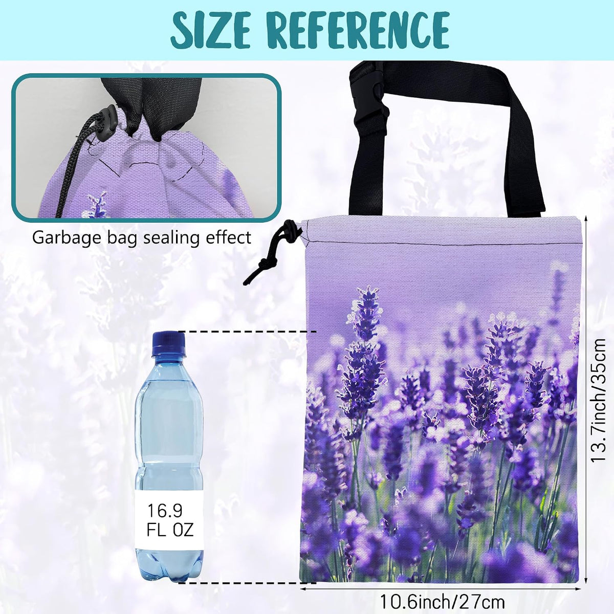 Car Garbage Bag Purple Lavender Flowers Drawstring Car Trash Bag Hanging for Back Seat with Adjustable Buckle Canvas Vehicle Trash Can Easy-to-Install