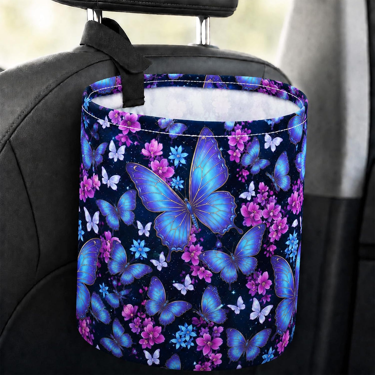 Butterfly Car Trash Can Waterproof Auto Garbage Bag Hanging for Back Seat