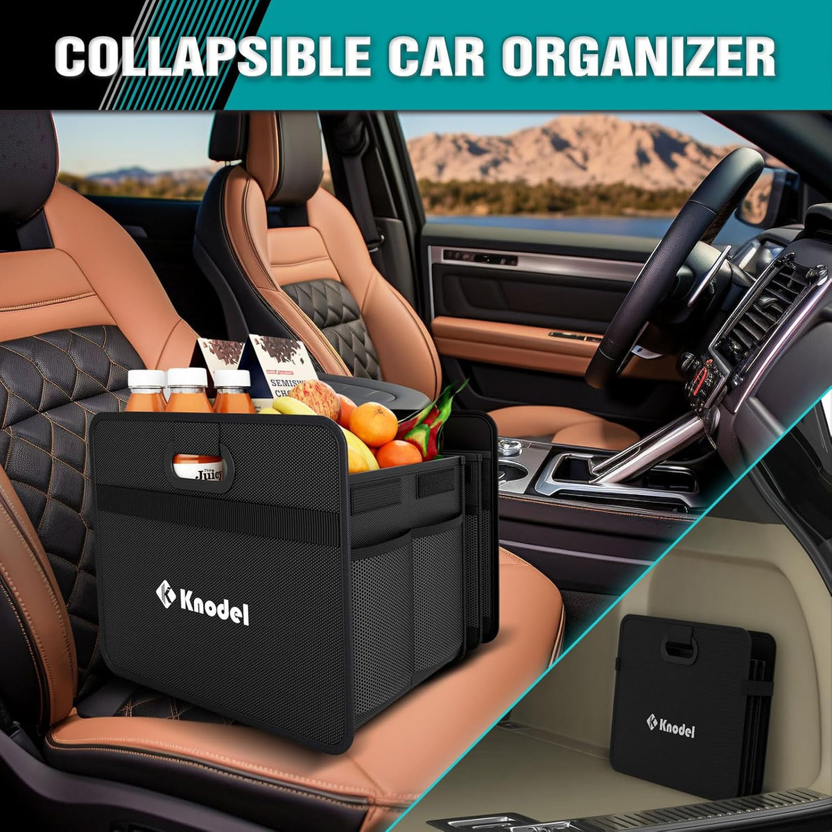 K KNODEL 3 Compartments Trunk Organizer for Car and Sedan (Large, Black)