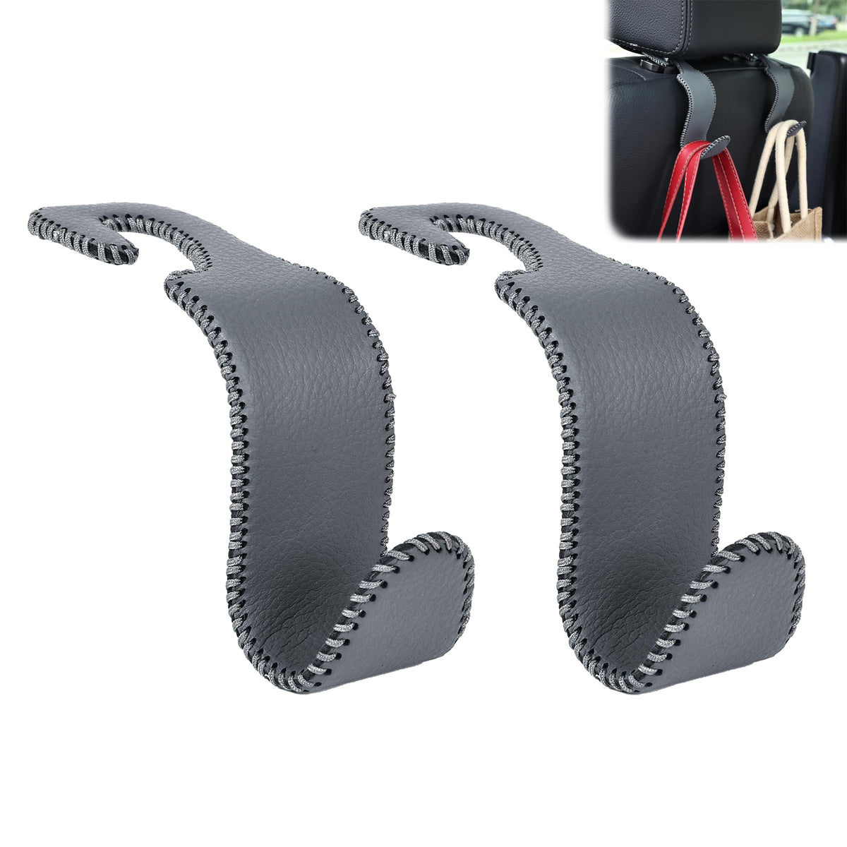 Car Seat Headrest Hook 55lb Heavy Duty Metal Hanger with Leather for Bags
