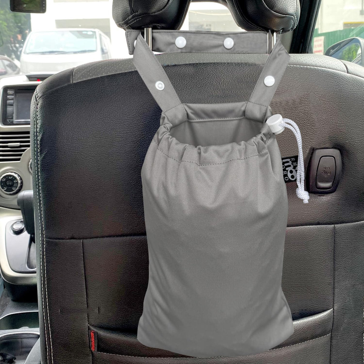 Waterproof Car Trash Bag Reusable Portable Garbage Can with Drawstring Top Adjustable Hanging Strap Leakproof & Washable for Cars SUVs & Trucks (White Cats)