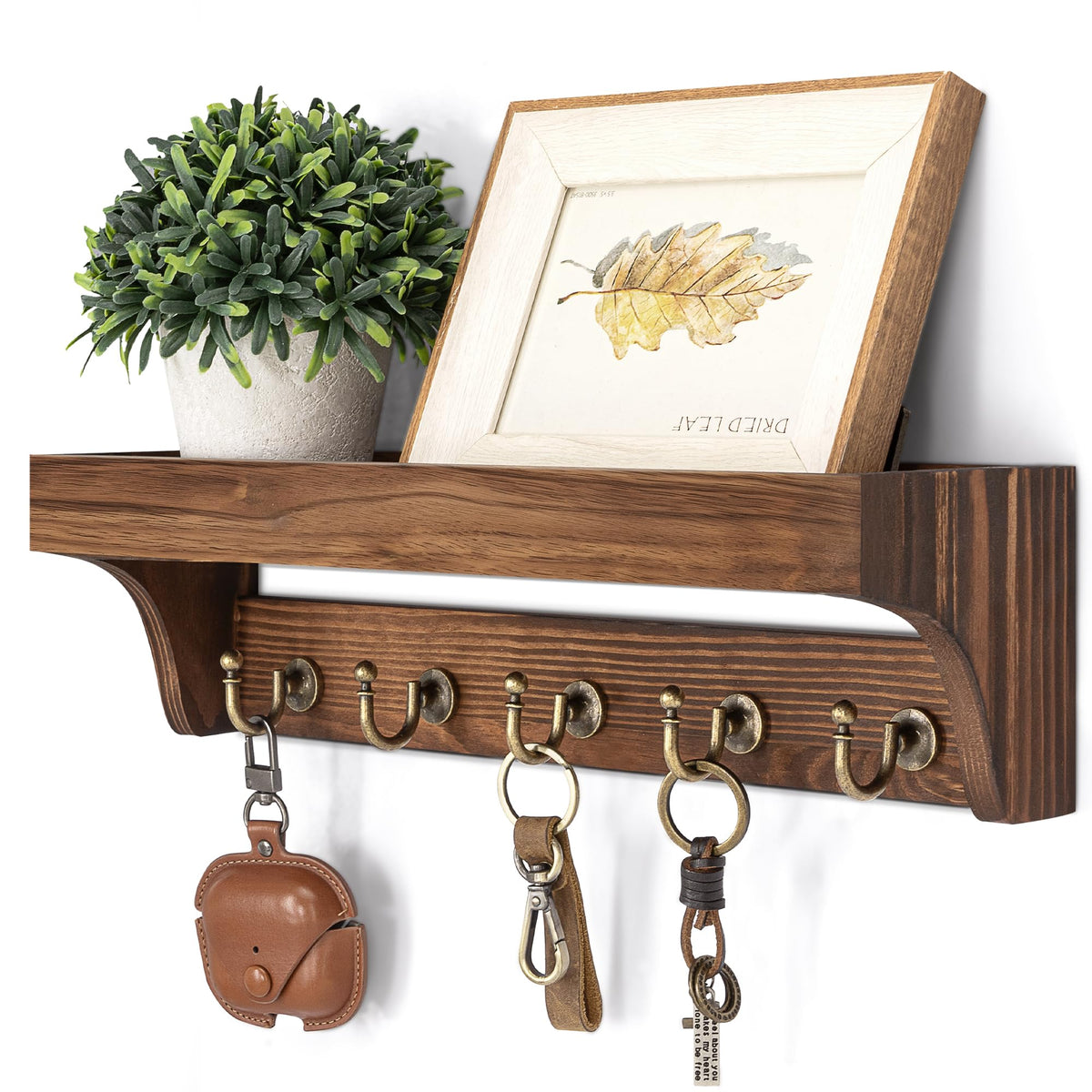Rebee Vision Key Holder Wall Mount with 5 Hooks for Entryway, Retro Brown