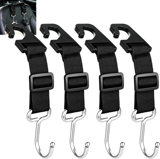 Amooca Adjustable 4 Pack Car Headrest Hooks Heavy Duty Metal Bag Hanger