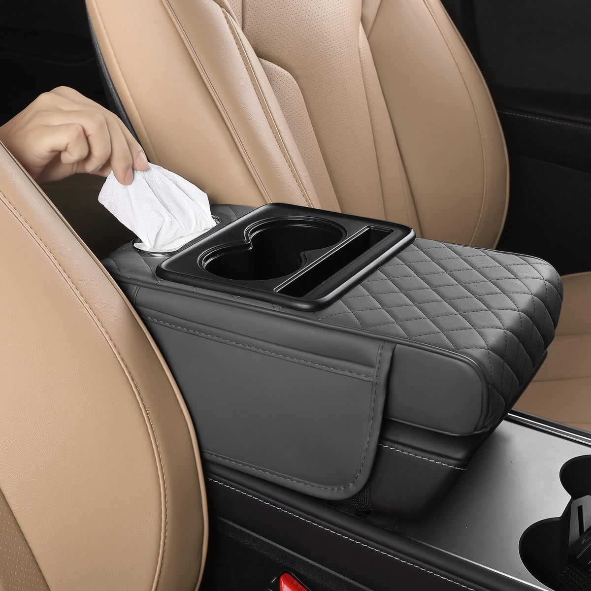 FREESOO Universal 5-in-1 Car Middle Center Console Cover with Cup Holder