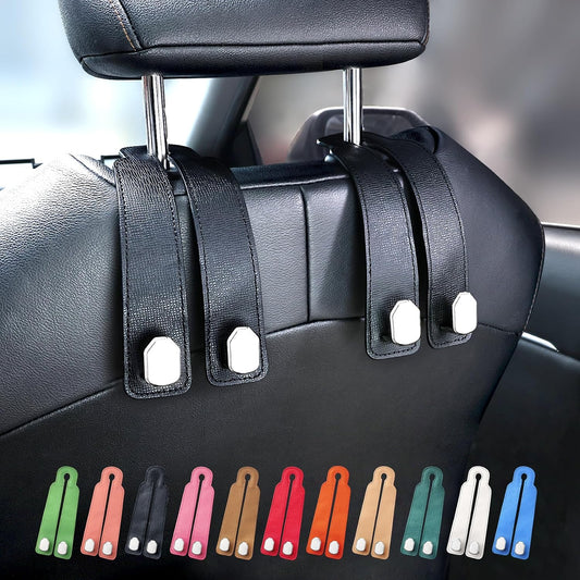 Car Seat Headrest Hooks, Genuine Leather and Zinc Alloy Car Purse Hook,Car Bag Hook,Car Seat Back Storage Hook for Purses, Handbags, Bags
