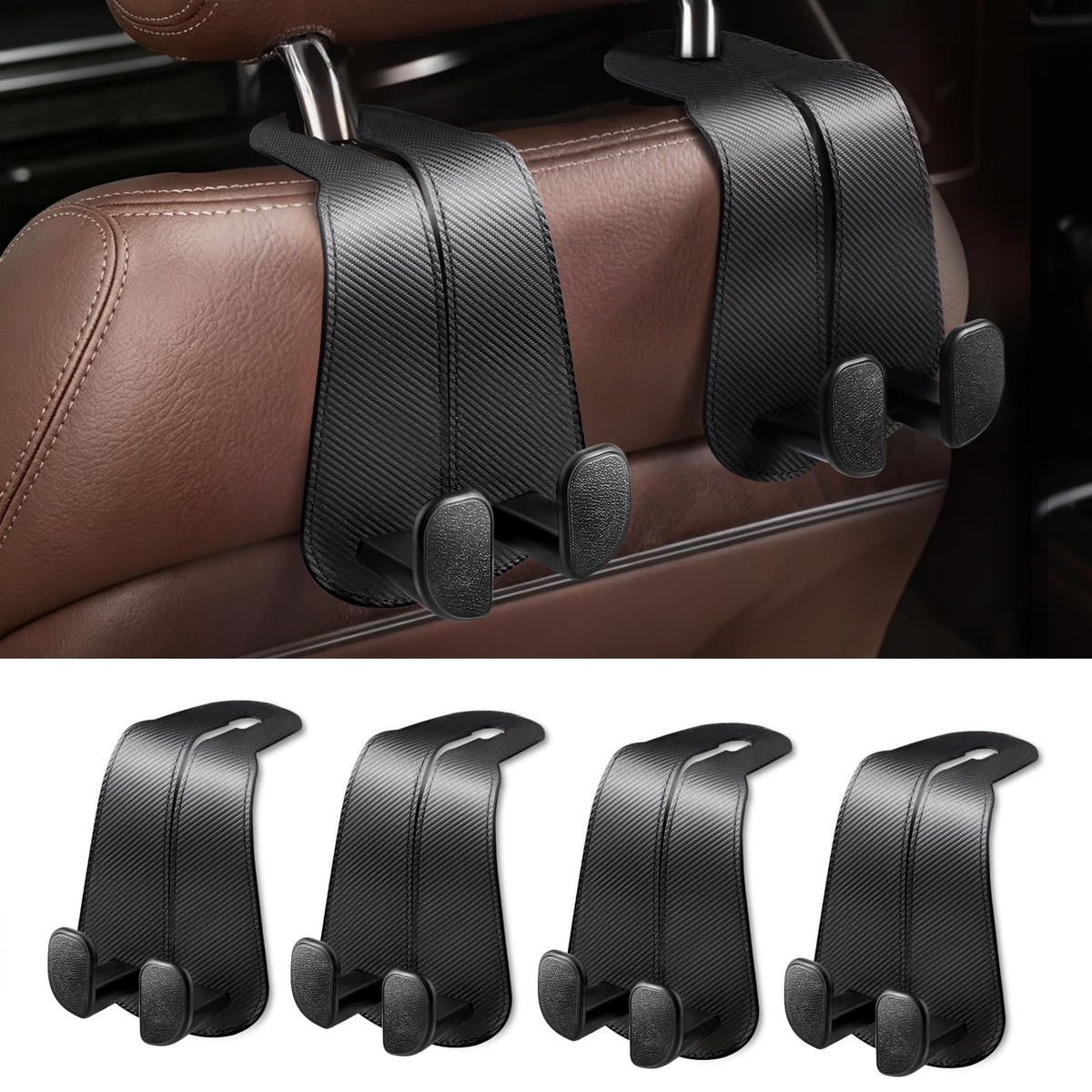 CoBak Purse Hook for Car - Universal Premium Stitched Leather and Aluminum-Magnesium Alloy Double Car Seat Back Storage Hook for Purses, Handbags, Bags (2 Pack),SageGreen
