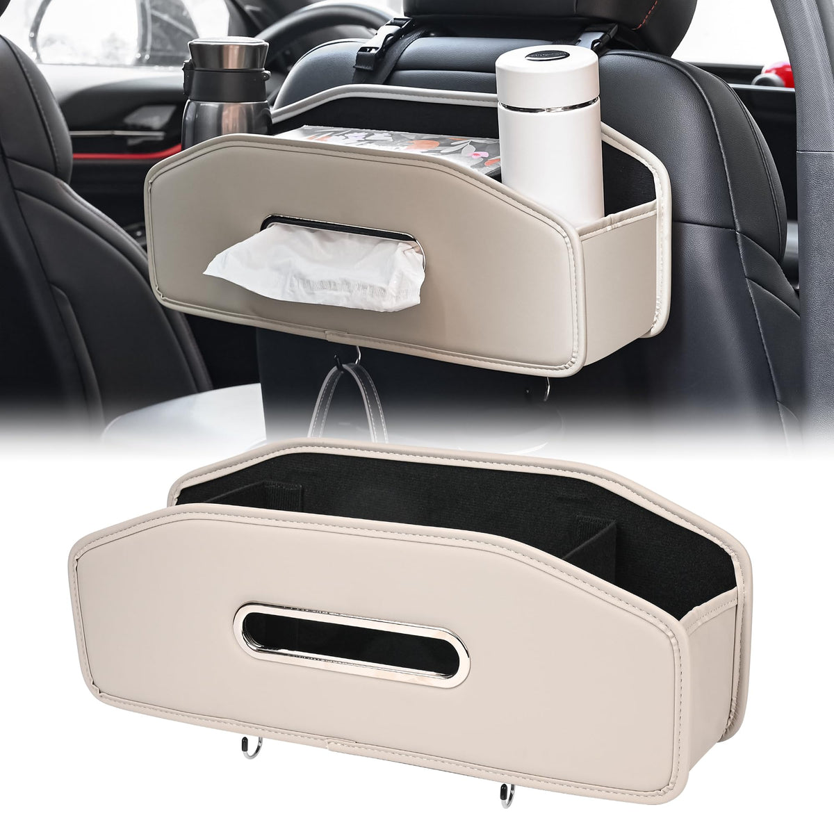 JEYODA Car Seat Back Organizer with 2 Drink Cup Holder,Car Tissue Holder and Storage Box Hook, 3 in 1 Multifunctional Storage for Food Drink Phone, Travel Accessories (Grey)