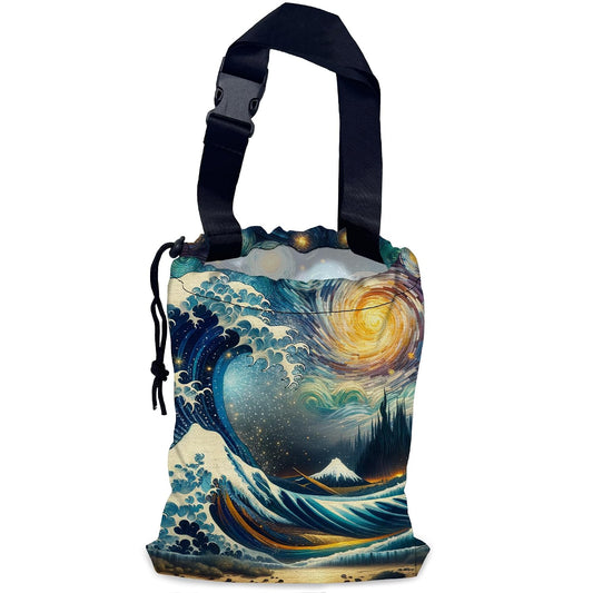 Sea Wave Car Trash Bag,Night Starry Sky Hanging Drawstring Car Garbage Bag,Waterproof Canvas Car Back Seat Organizer with Adjustable Buckle,for Vehicles,SUVs,Camping,Road Trips