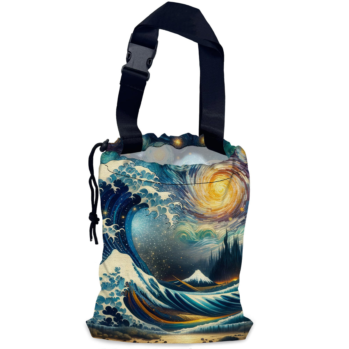 Sea Wave Car Trash Bag,Night Starry Sky Hanging Drawstring Car Garbage Bag,Waterproof Canvas Car Back Seat Organizer with Adjustable Buckle,for Vehicles,SUVs,Camping,Road Trips