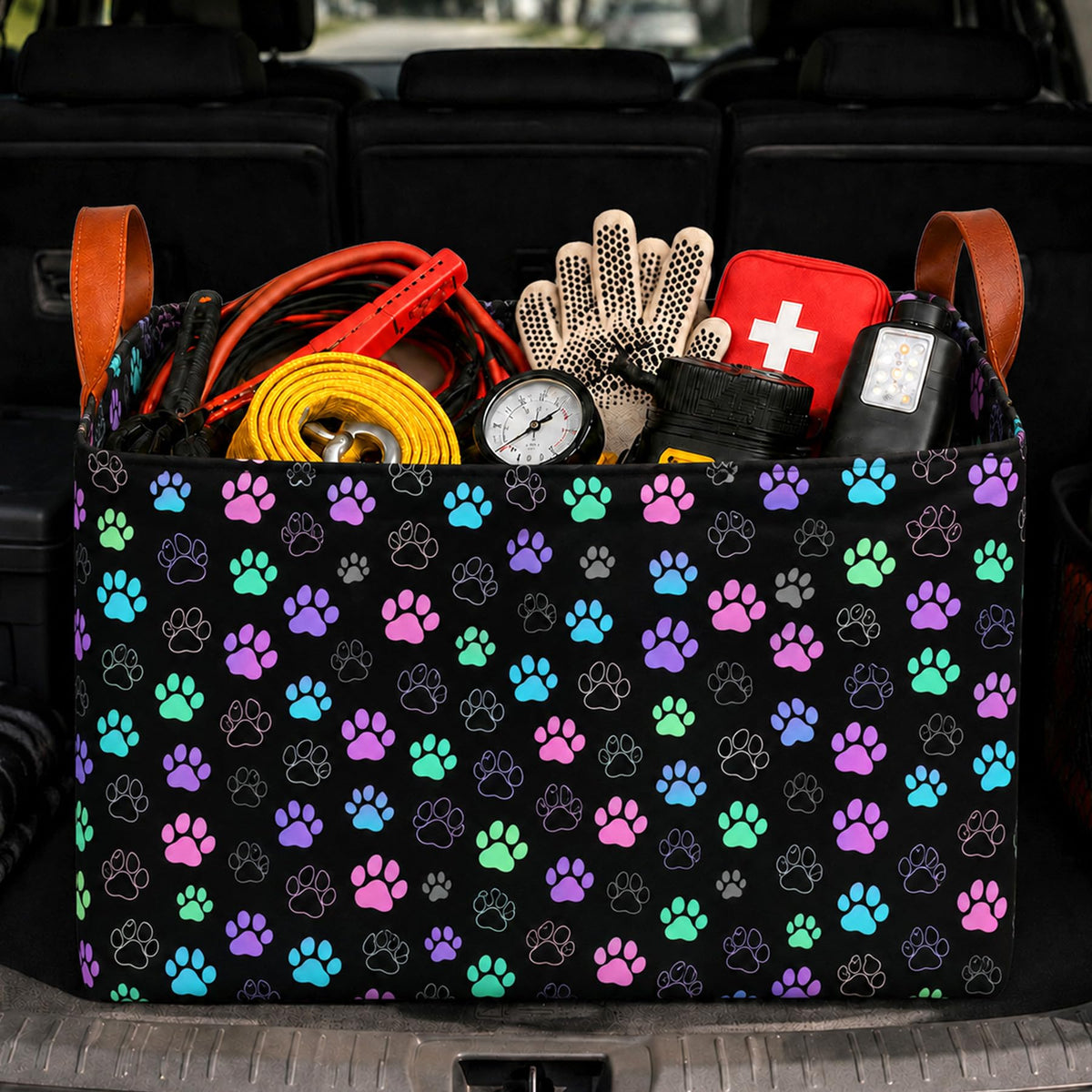 Bow Car Trunk Organizer 20L Collapsible Auto Storage Basket with Handles