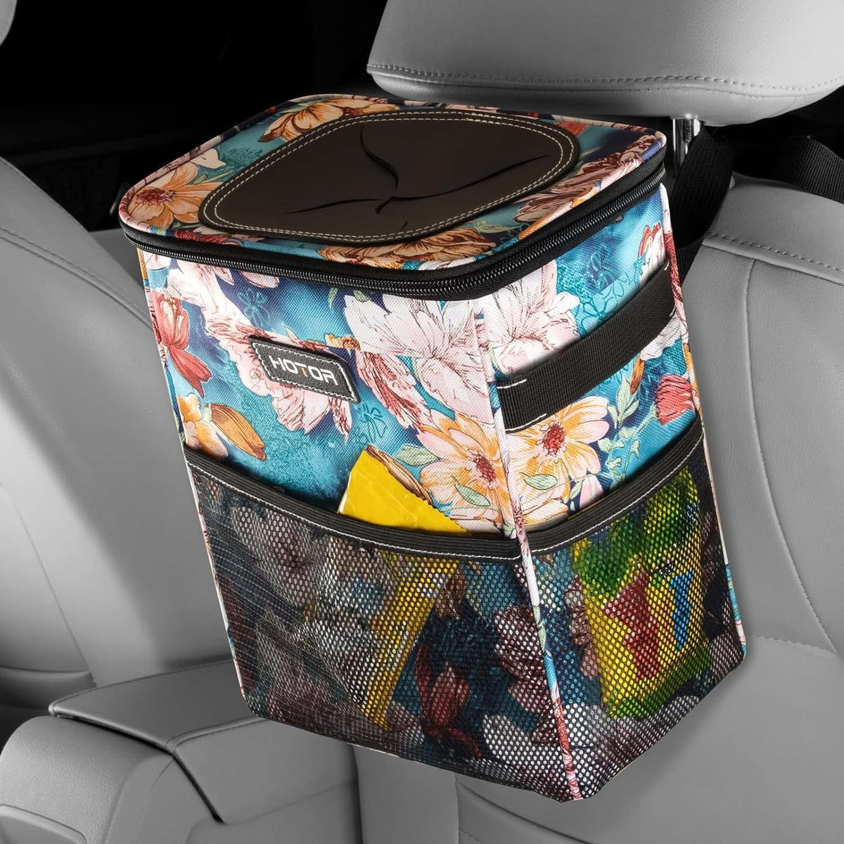 HOTOR Car Trash Can, Leakproof Car Organizer, 2-Gallon, Brown