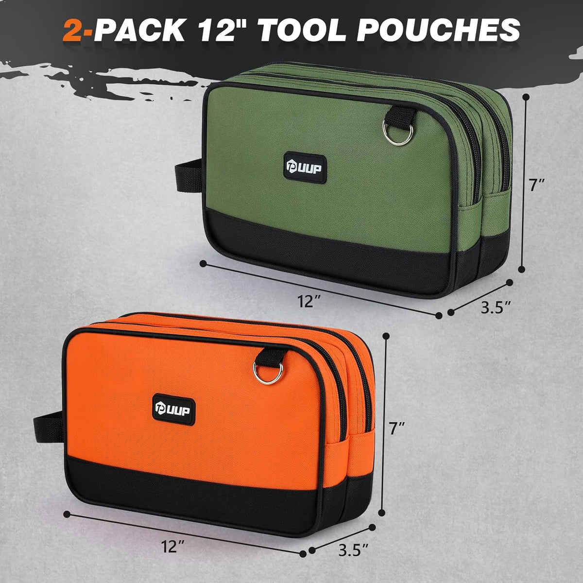 12" Tool Bag Small 2-Pack, Divider Zipper Pouch, Carry Tool Box Organizer