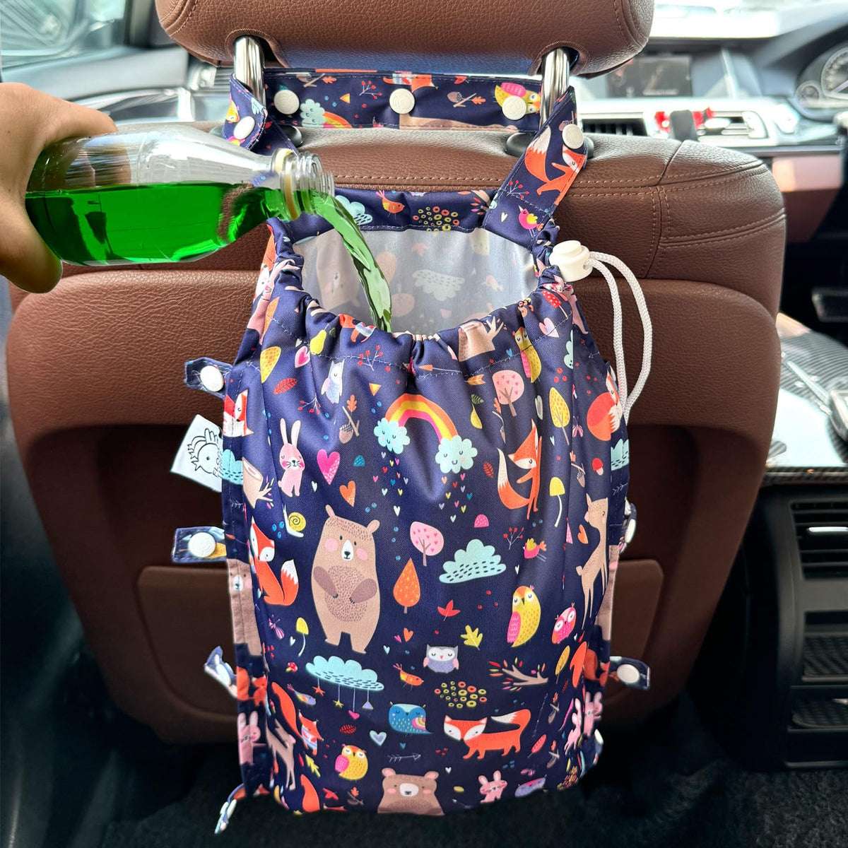 Leak-Proof Waterproof Car Trash Bag Foldable Multipurpose Trash bin Container Storage Cute Grocery Organizer for Automotive Cars SUVs and Trucks Backseat Headrest 7 Liters