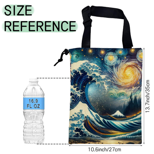 Sea Wave Car Trash Bag,Night Starry Sky Hanging Drawstring Car Garbage Bag,Waterproof Canvas Car Back Seat Organizer with Adjustable Buckle,for Vehicles,SUVs,Camping,Road Trips