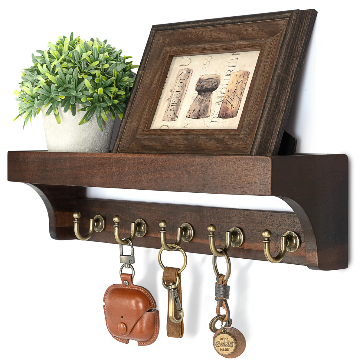 Rebee Vision Key Holder Wall Mount with 5 Hooks for Entryway, Retro Brown