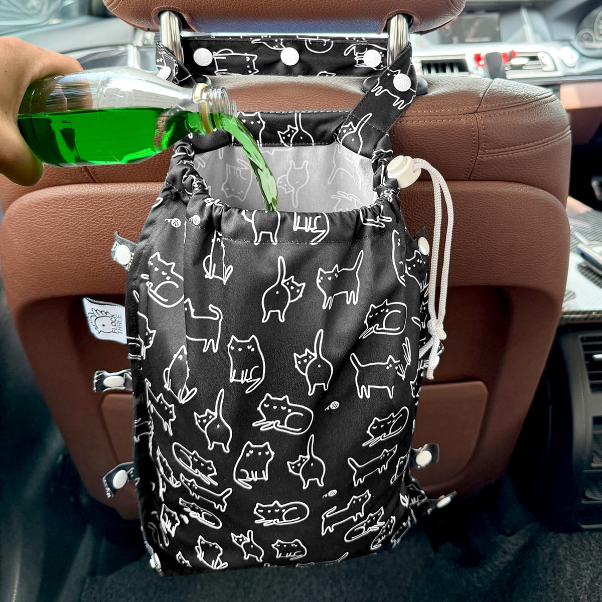 Leak-Proof Waterproof Car Trash Bag Foldable Multipurpose Trash bin Container Storage Cute Grocery Organizer for Automotive Cars SUVs and Trucks Backseat Headrest 7 Liters