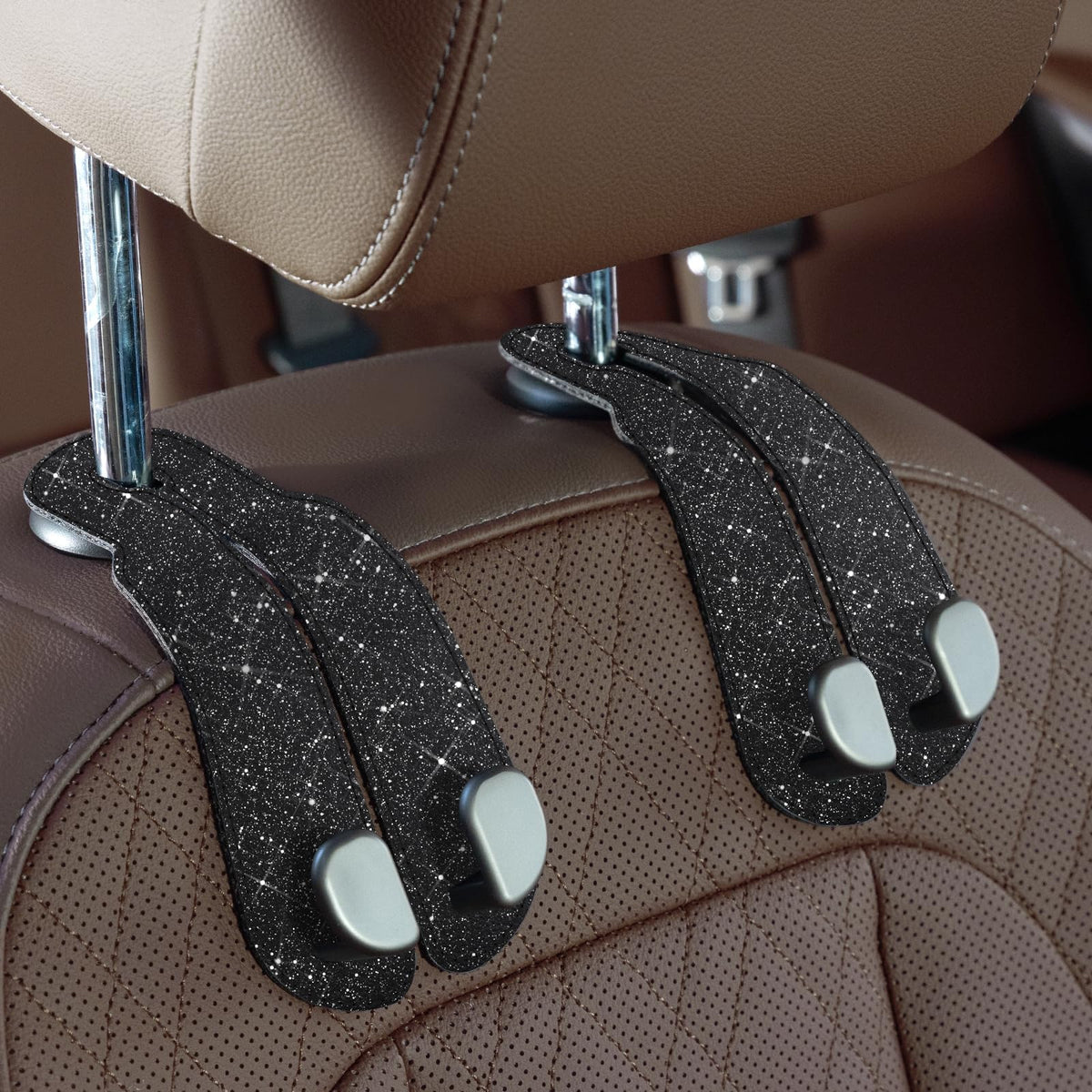 CoBak Purse Hook for Car - Universal Premium Stitched Leather and Aluminum-Magnesium Alloy Double Car Seat Back Storage Hook for Purses, Handbags, Bags (2 Pack),SageGreen