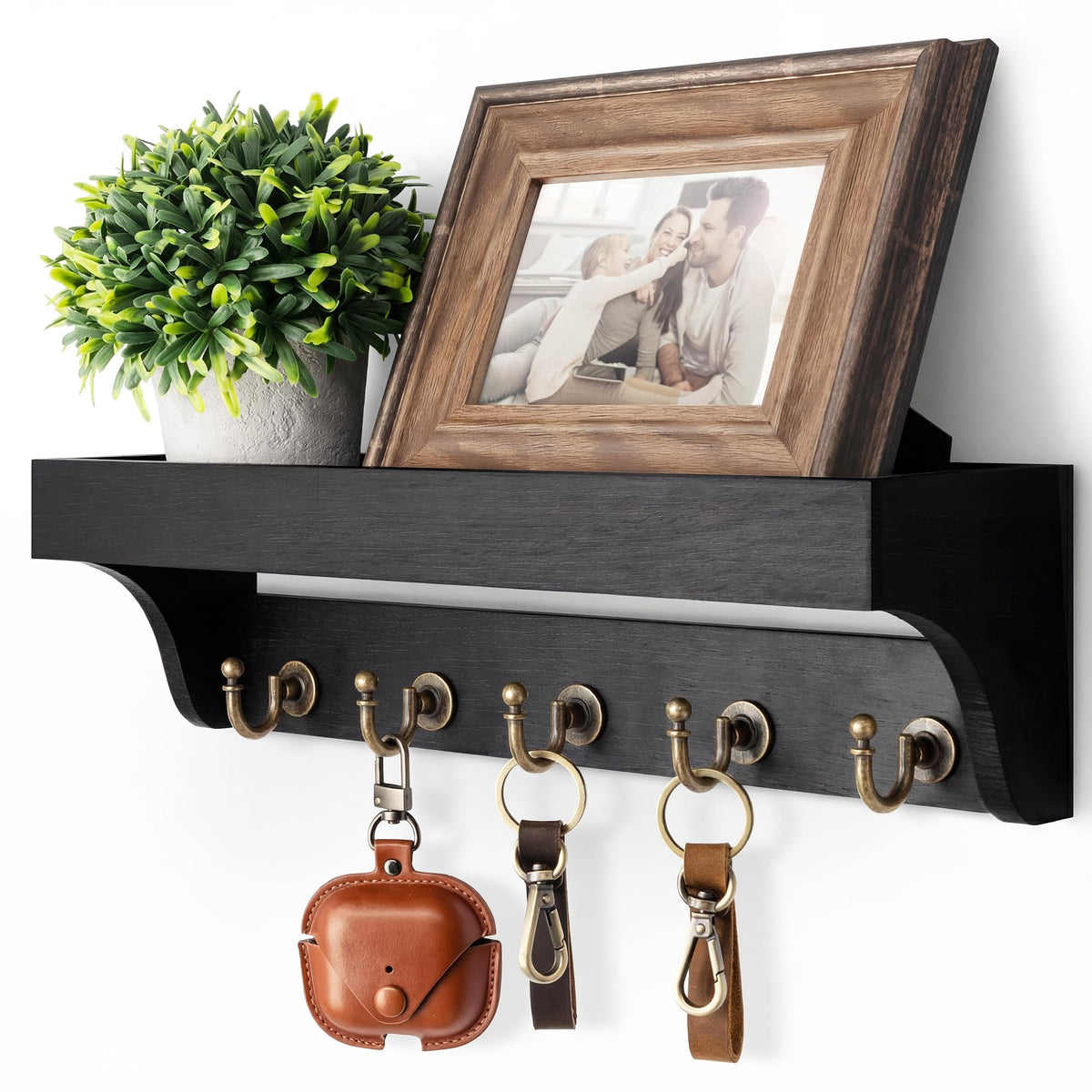 Rebee Vision Key Holder Wall Mount with 5 Hooks for Entryway, Retro Brown