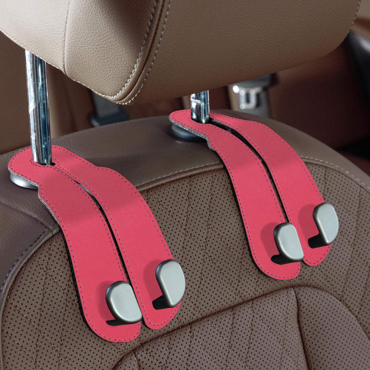 CoBak Purse Hook for Car - Universal Premium Stitched Leather and Aluminum-Magnesium Alloy Double Car Seat Back Storage Hook for Purses, Handbags, Bags (2 Pack),Amethyst Purple