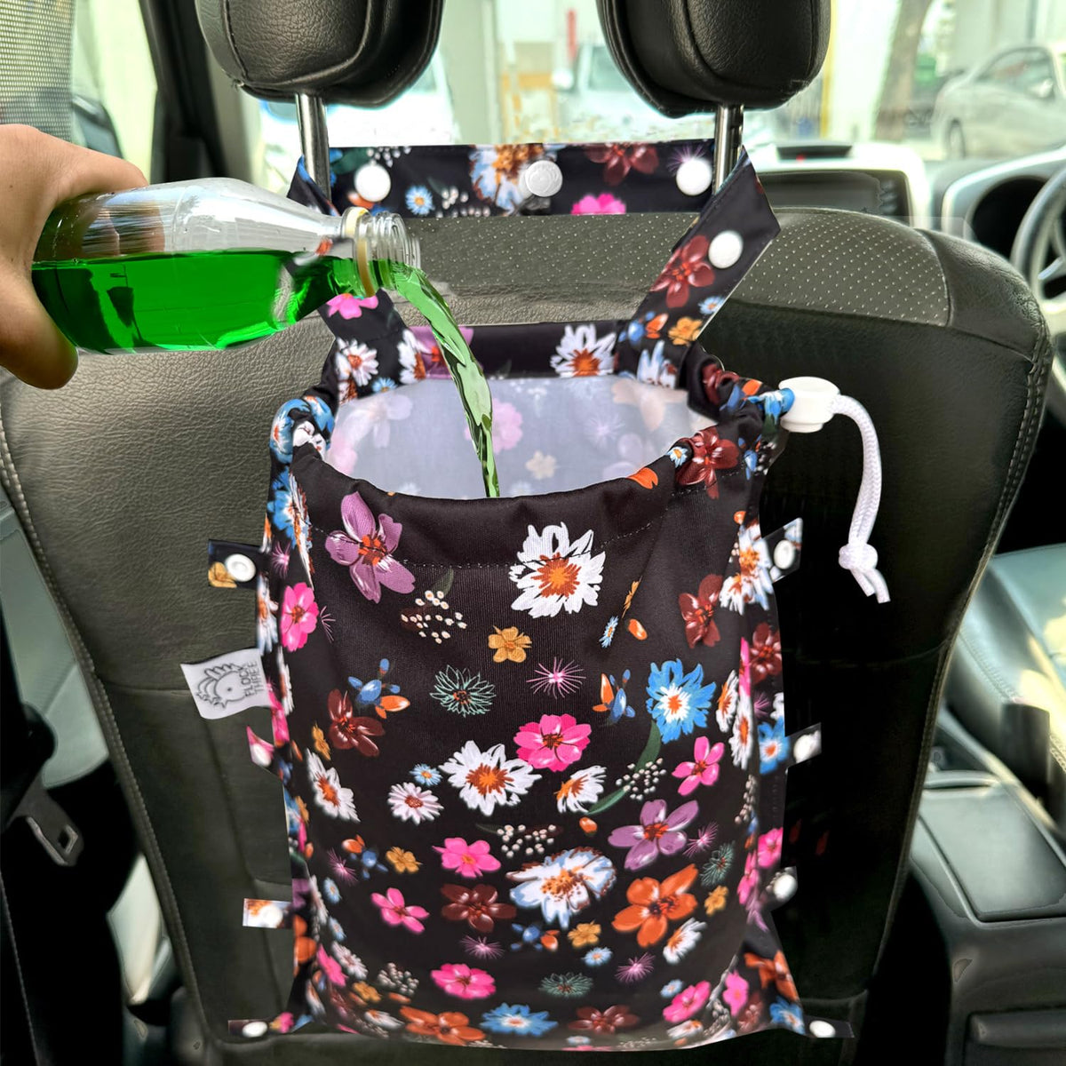 Leak-Proof Waterproof Car Trash Bag Foldable Multipurpose Trash bin Container Storage Cute Grocery Organizer for Automotive Cars SUVs and Trucks Backseat Headrest 7 Liters