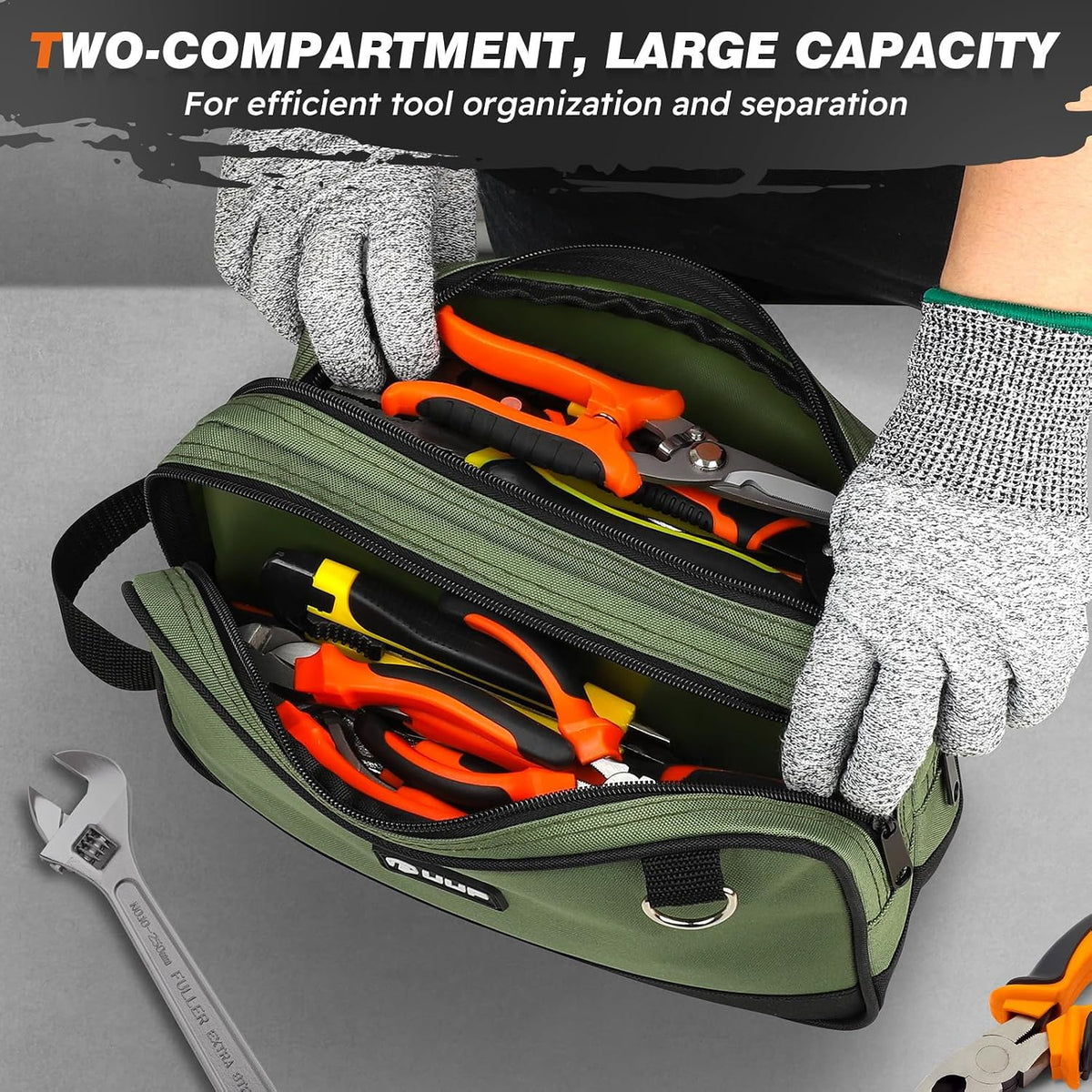 12" Tool Bag Small 2-Pack, Divider Zipper Pouch, Carry Tool Box Organizer
