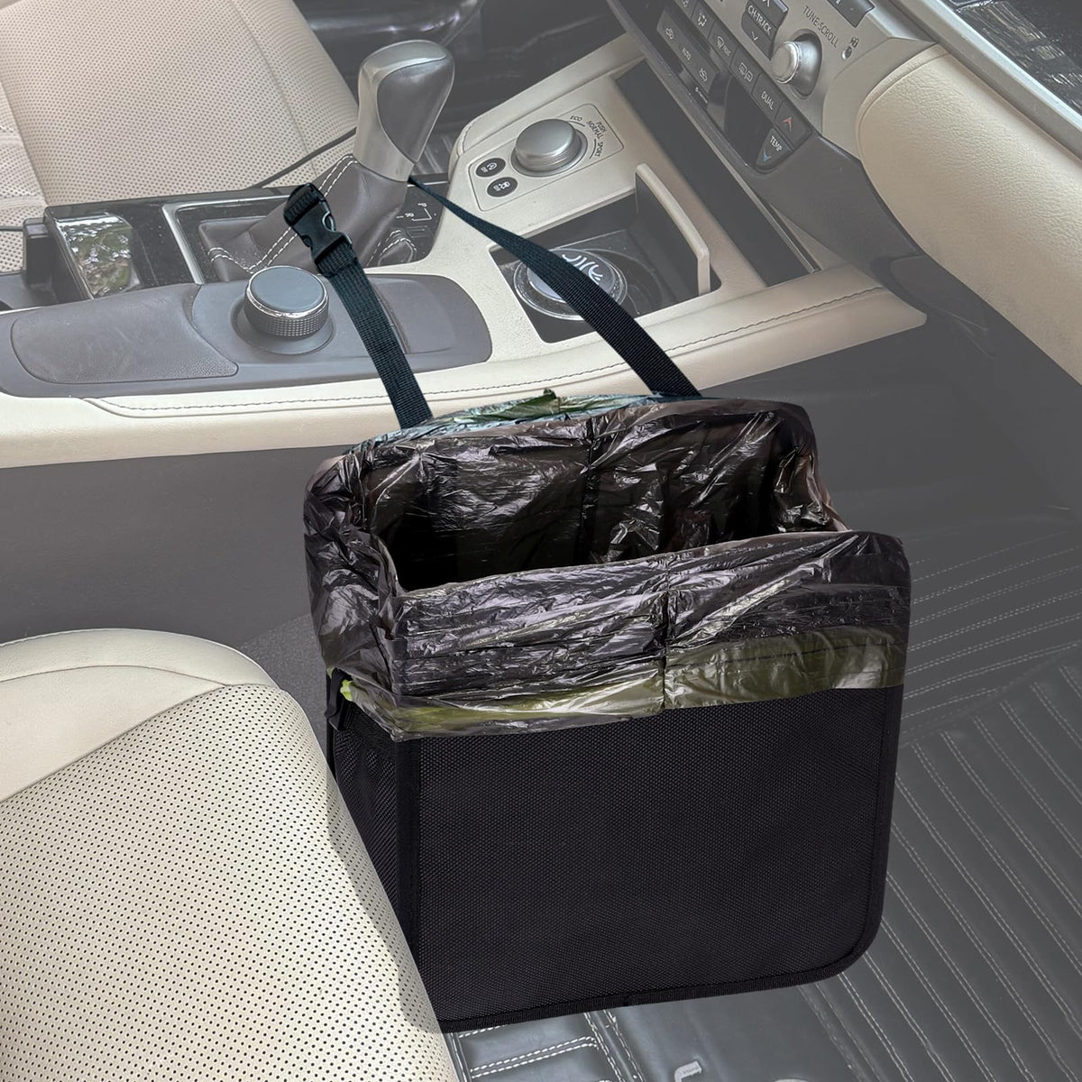 Ginsco 3 Gallons Open-Top Car Trash Can, Large Capacity Hanging Leakproof Car Trash Bag with Water-proof PEVA Liner, Stand Trash Bag for Cars Foldable Storage Bag for Cars SUV Truck RV Black