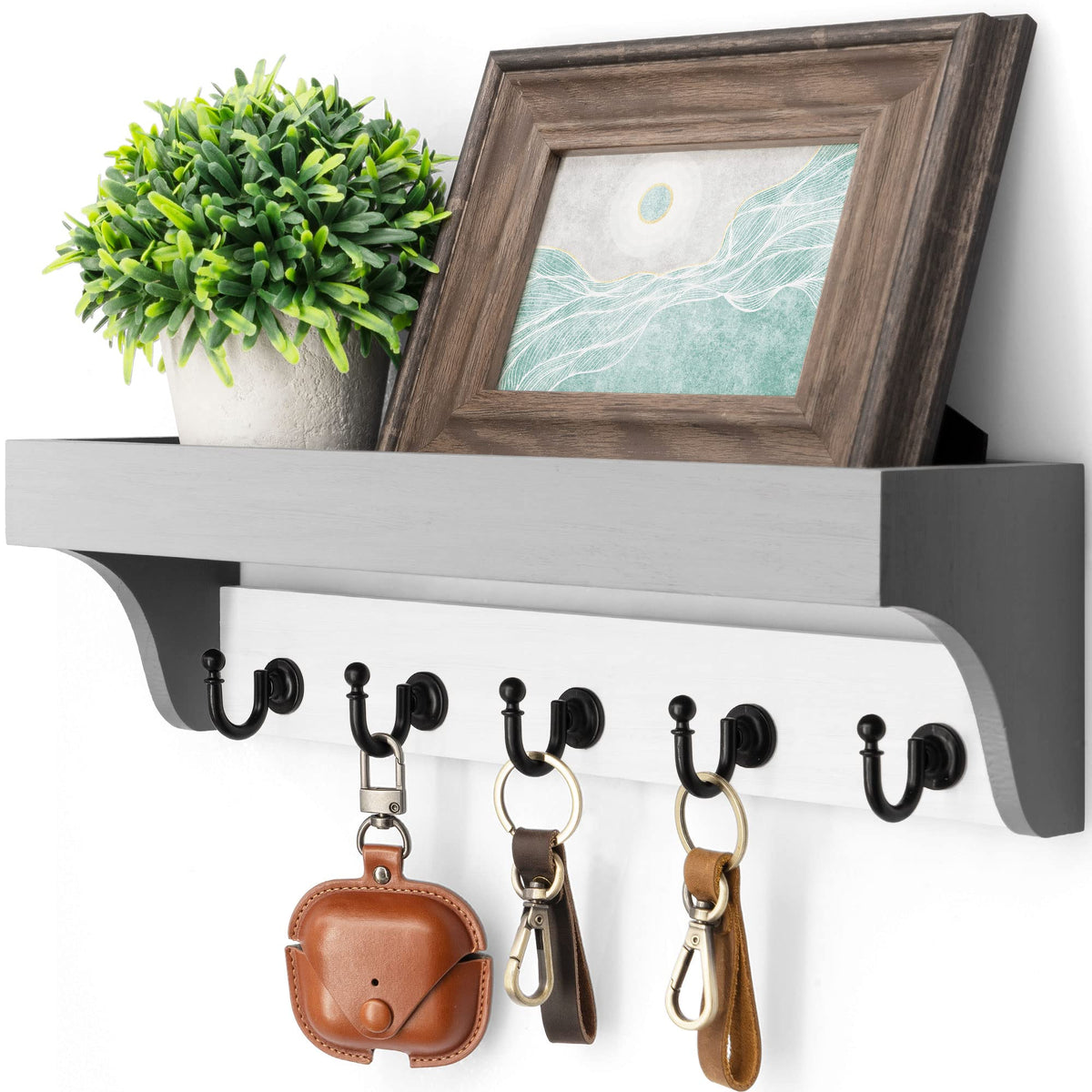 Rebee Vision Key Holder Wall Mount with 5 Hooks for Entryway, Retro Brown