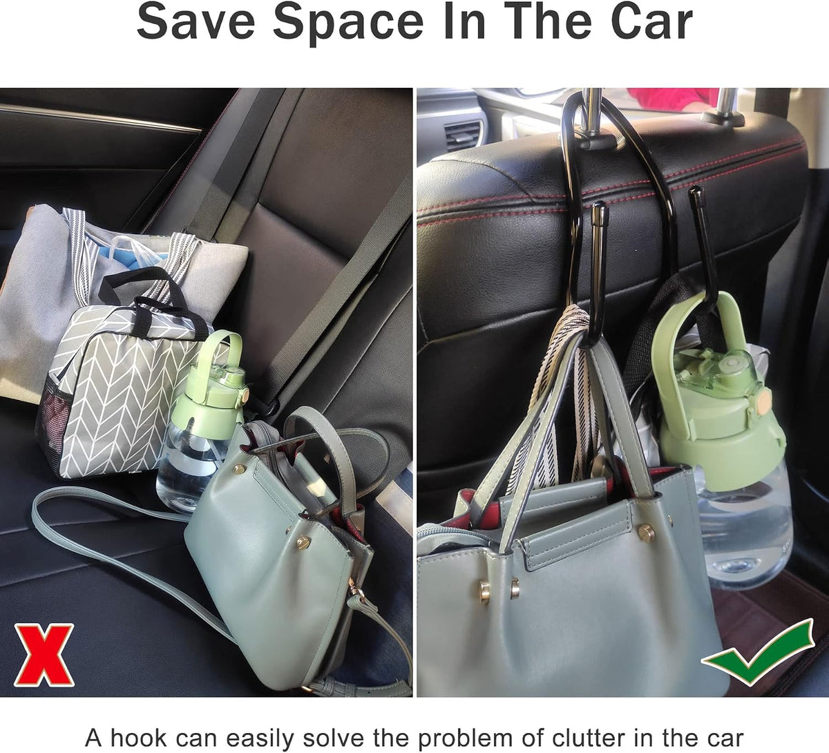 Adjustable Car Seat Headrest Hook 4 Pack Car Storage Organizer Headrest Hanger Holder Hooks for Bags Purses Jackets Sweaters Hats Umbrella, Seat Hooks for Vehicle