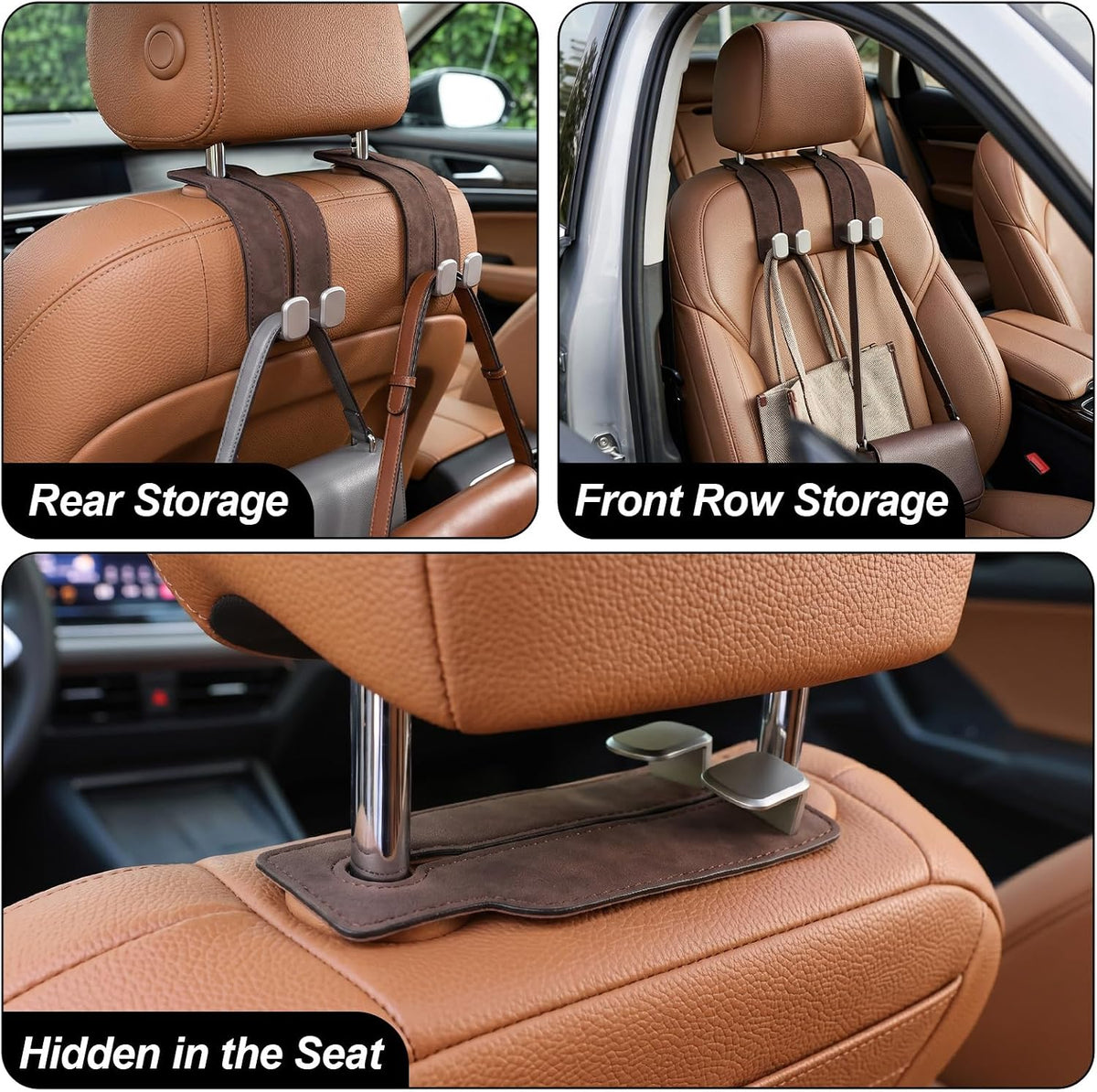 Suede Car Headrest Hooks Universal Heavy Duty Back Seat Hanger(Brown)