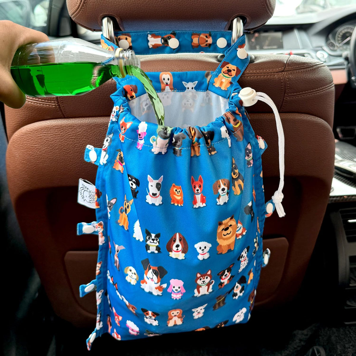 Leak-Proof Waterproof Car Trash Bag Foldable Multipurpose Trash bin Container Storage Cute Grocery Organizer for Automotive Cars SUVs and Trucks Backseat Headrest 7 Liters