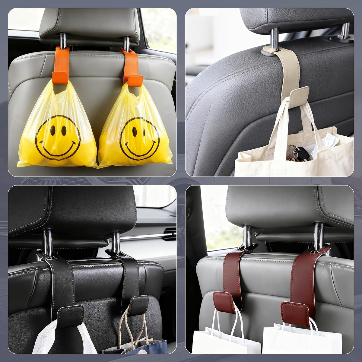 Leather Car headrest Hook for Purses and Bags (Black, 2pcs)
