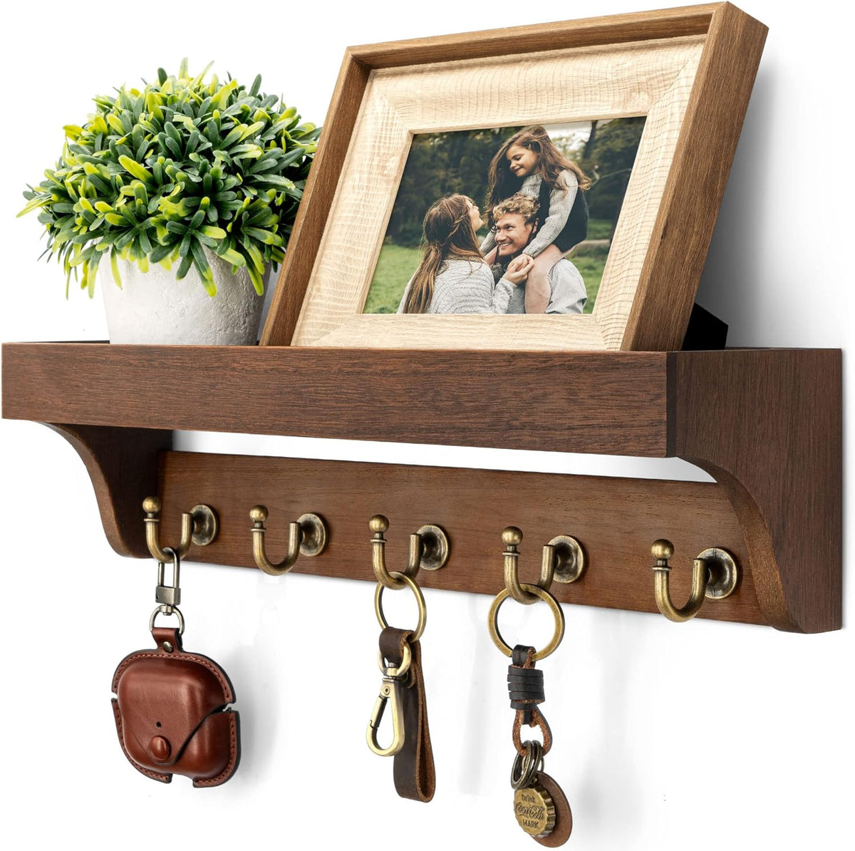 Rebee Vision Key Holder Wall Mount with 5 Hooks for Entryway, Retro Brown