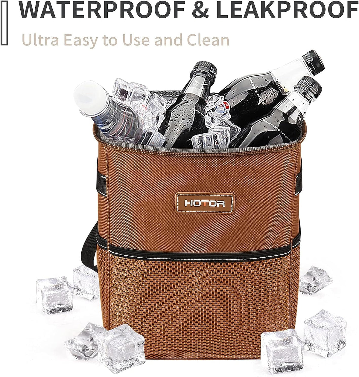HOTOR Car Trash Can, Leakproof Car Organizer, 2-Gallon, Brown