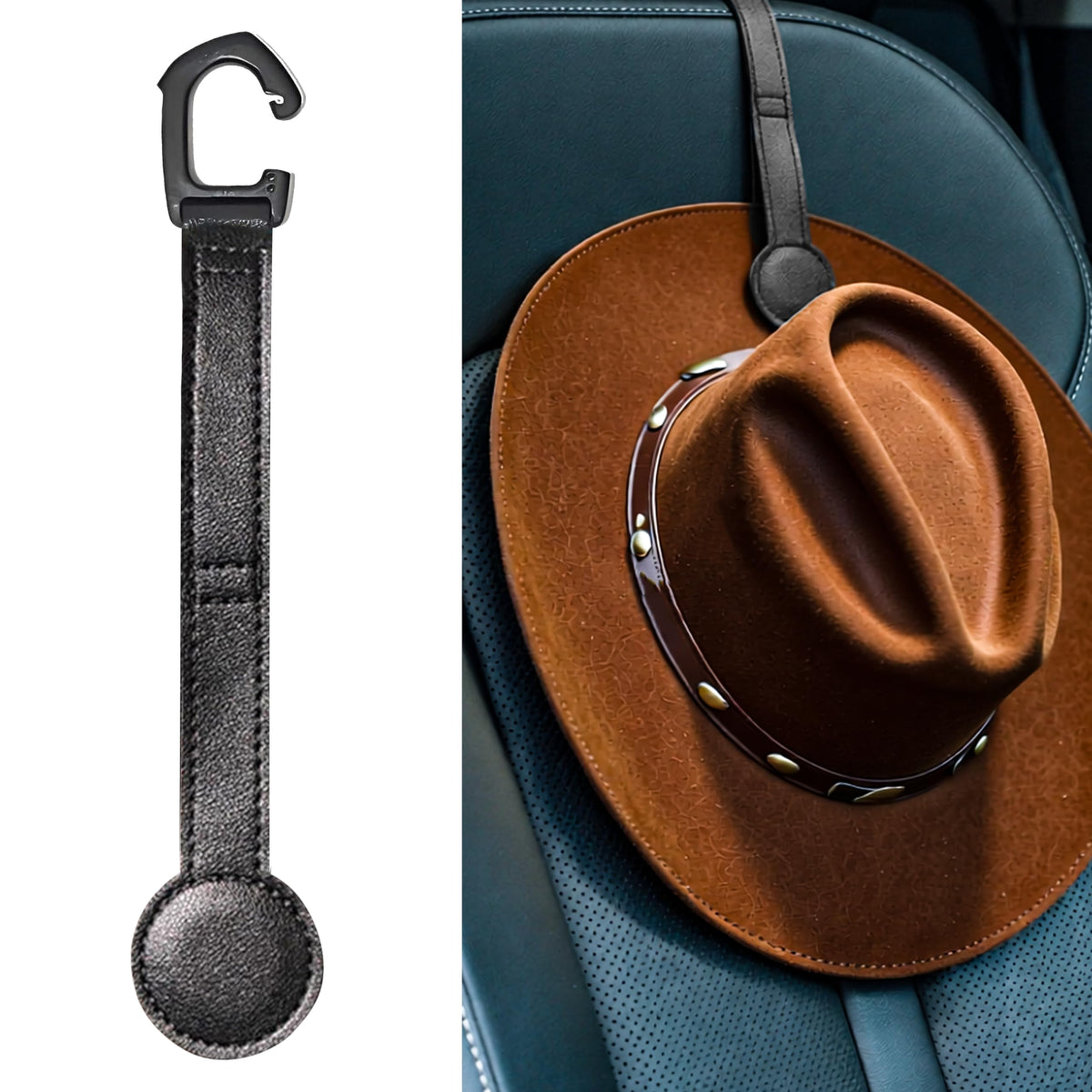 2 Pack Cowboy Hat Hanger for Car, Magnetic Hat Holder for Truck, Jeep, SUV, Headrest Hook Organizer for Caps, Keys, Sunglasses, Bags (Black) (2)