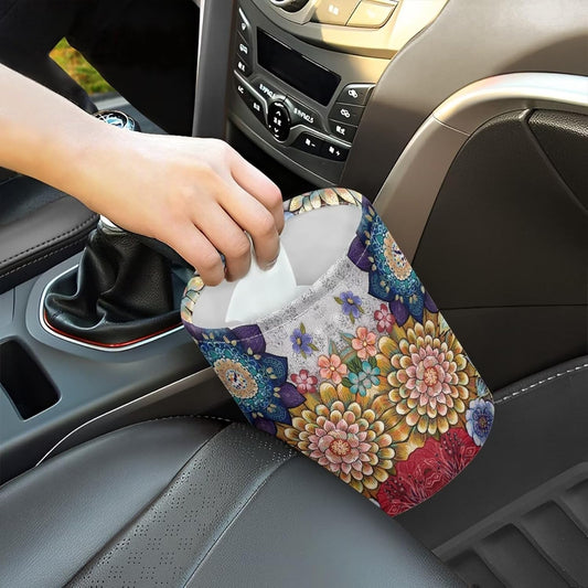 Boho Flowers Car Trash Can Waterproof Auto Vehicle Garbage Organizer Bag Hanging Car Waste Basket Holder for Front Seat Back, Seat, Floor, Headrest