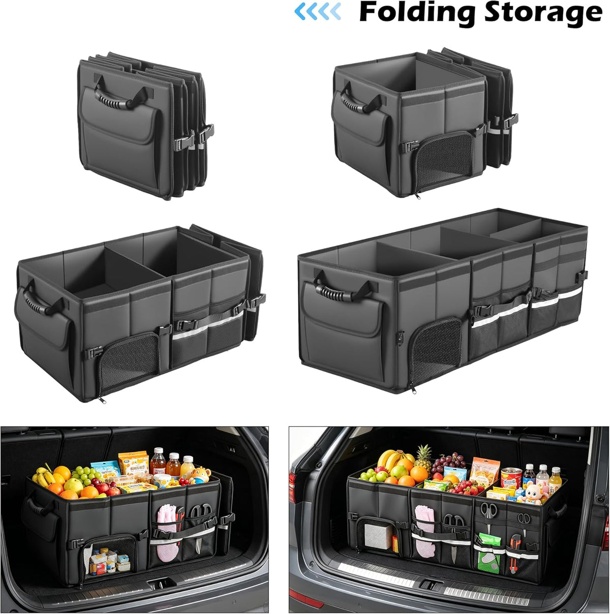 Trunk Organizer Car Organizer Leather Storage Box 3-grid Foldable