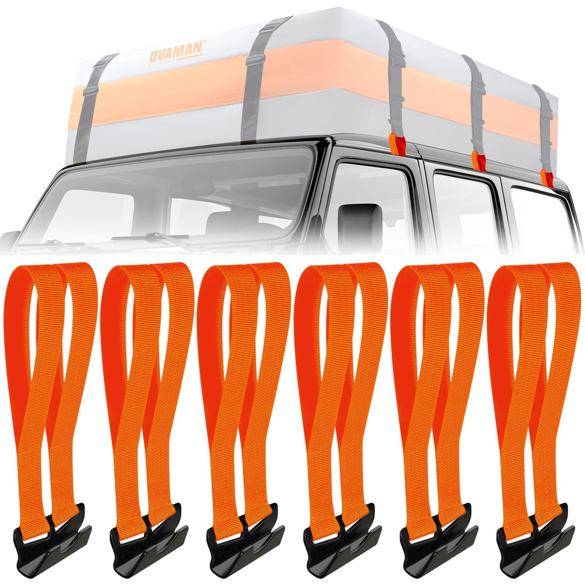 6 Rooftop Cargo Tie Down Hook Straps-Secure Any Car Roof Bag, Roof Rack Cargo Carrier,or Car Top Carrier,Durable and Solid, No Roof Rack Required, Compatible with Most Cars - Registered Patent (black)