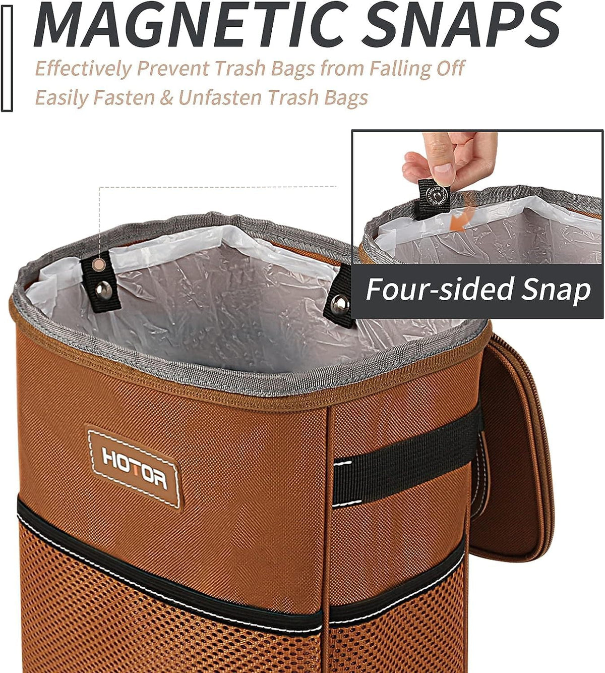 HOTOR Car Trash Can, Leakproof Car Organizer, 2-Gallon, Brown