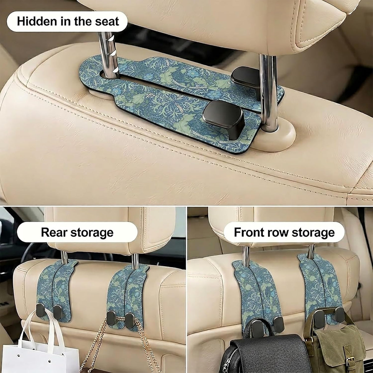 Cute Vintage Floral Car Seat Headrest Hooks for Purses & Bags