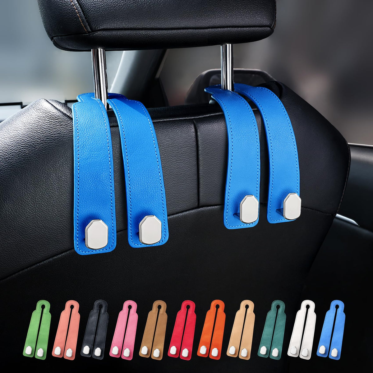 Car Seat Headrest Hooks, Genuine Leather and Zinc Alloy Car Purse Hook,Car Bag Hook,Car Seat Back Storage Hook for Purses, Handbags, Bags